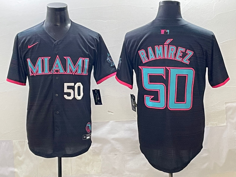 Men 2025 Miami Marlins #50 Ramirez black Nike MLB jersey